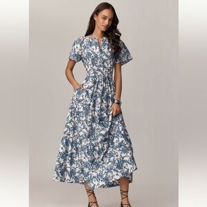 ✨NWT✨ Anthropologie The Somerset Maxi Dress - Blue and White Fern Toile - XL